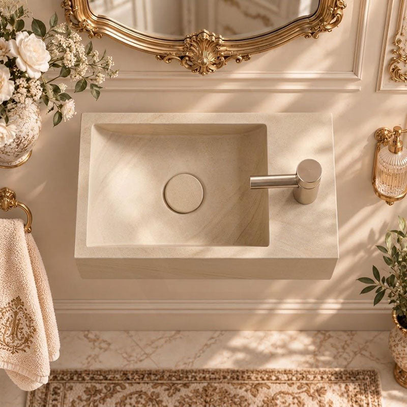Rectangle Wall Hung Concrete Basin Pop Up Waste Included Left / Right Tap Hole 400x220x100mm - Variant Colour Available