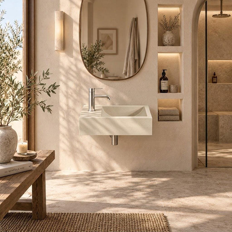 Rectangle Wall Hung Concrete Basin Pop Up Waste Included Left / Right Tap Hole 400x220x100mm - Variant Colour Available