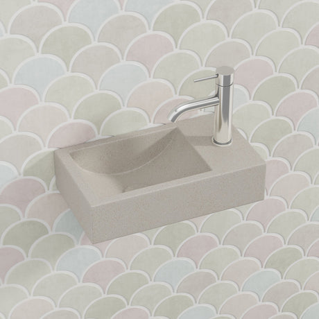 400X220X100Mm Rectangle Above Counter Concrete Basin White Sandstone Pop Up Waste Included Left 