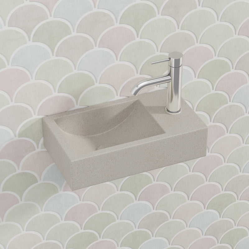 400x220x100mm Rectangle Above Counter Concrete Basin White Sandstone Pop Up Waste Included Left or Right Tap Hole Available