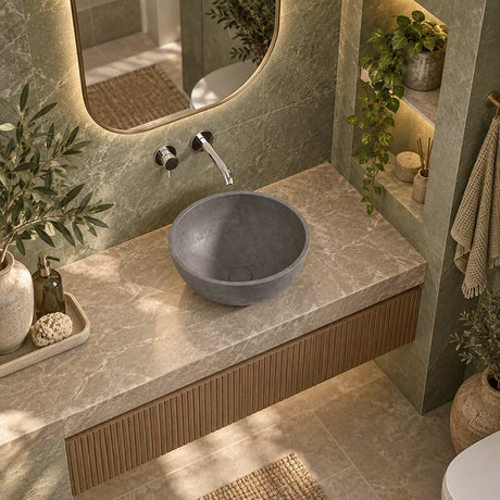 Round Above Counter Concrete Basin Pop Up Waste Included 360x360x145mm - In Various Colour