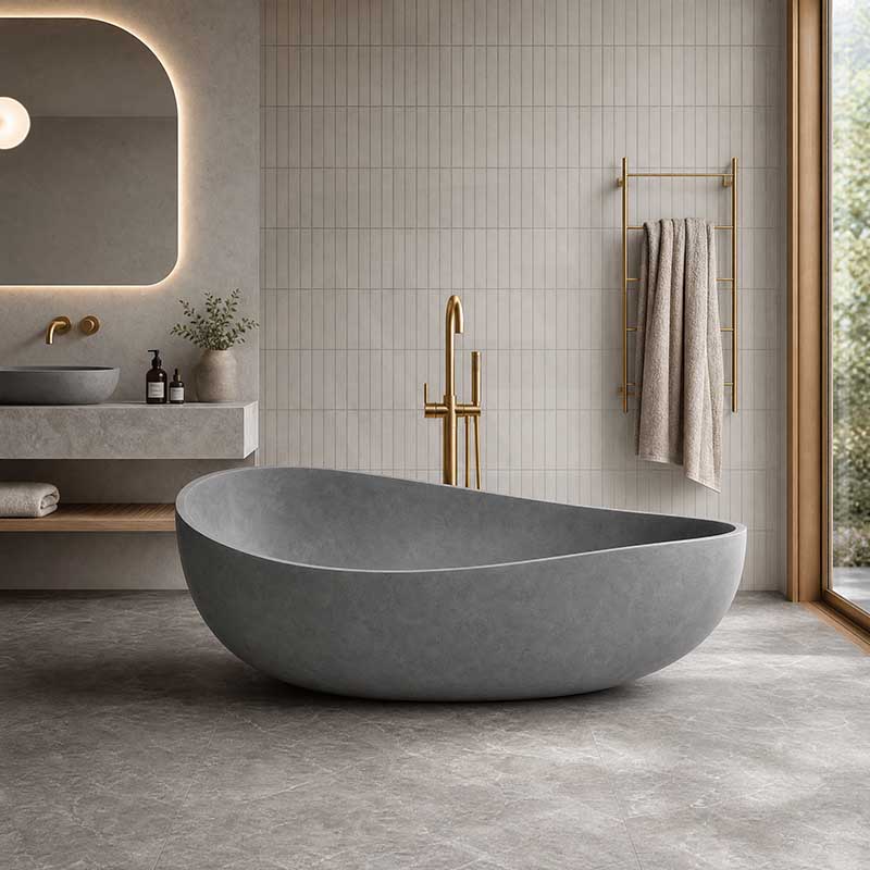 Freestanding Bathtub Concrete Grey Special Shape NO Overflow 1600mm