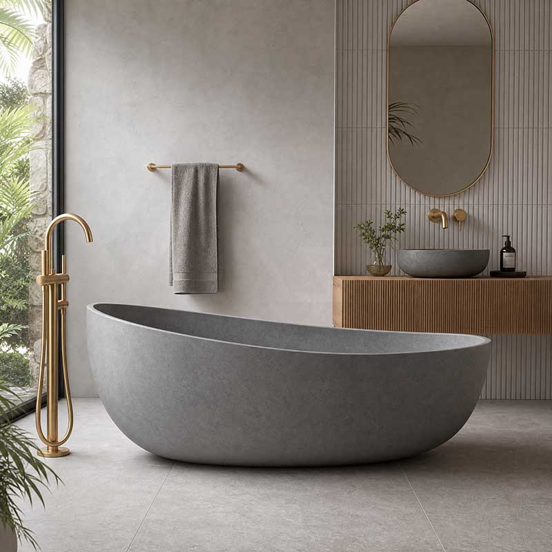 Freestanding Bathtub Concrete Grey Special Shape NO Overflow 1600mm