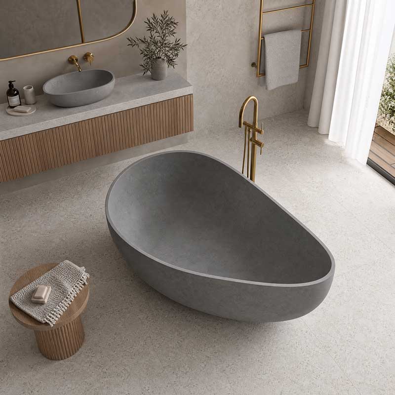Freestanding Bathtub Concrete Grey Special Shape NO Overflow 1600mm