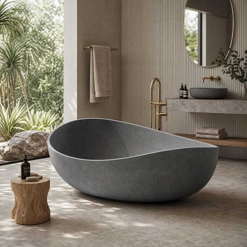 Freestanding Bathtub Concrete Grey Special Shape NO Overflow 1600mm