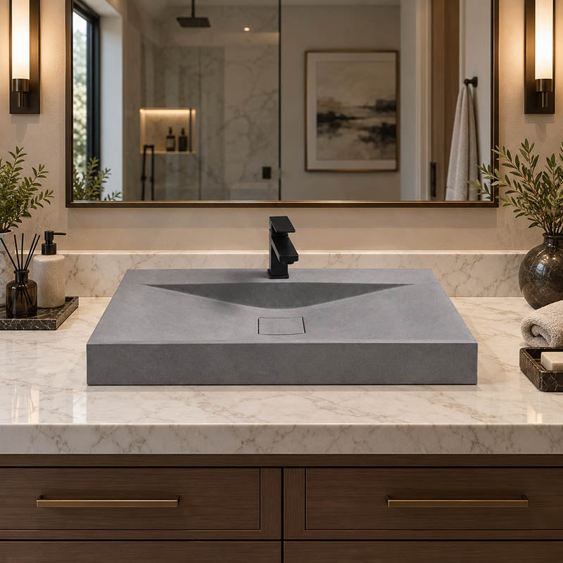 Rectangle Above Counter Concrete Basin Pop Up Waste Included 800x480x100mm - Various Colour