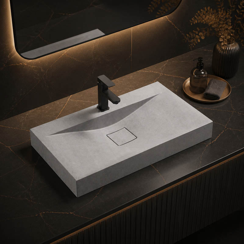Rectangle Above Counter Concrete Basin Pop Up Waste Included 800x480x100mm - Various Colour