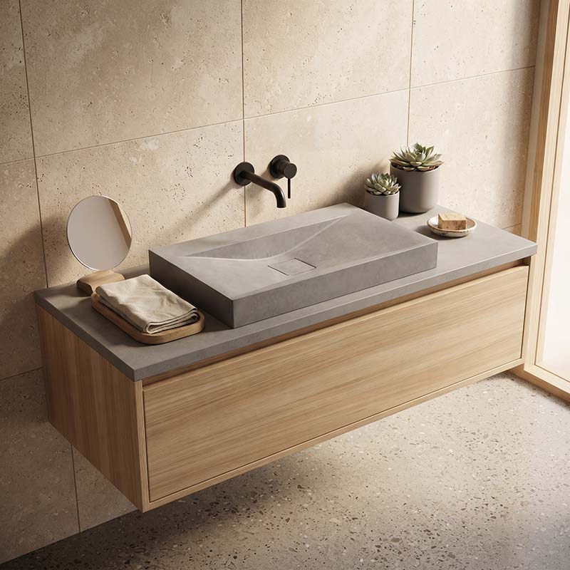 Rectangle Above Counter Concrete Basin Pop Up Waste Included 800x480x100mm - Various Colour