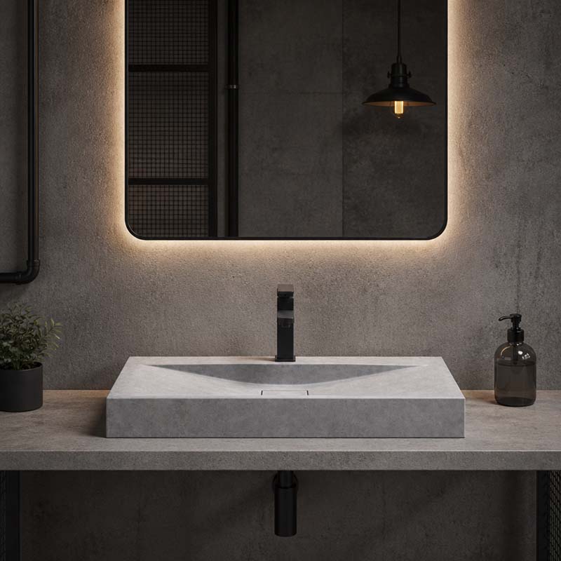 Rectangle Above Counter Concrete Basin Pop Up Waste Included 800x480x100mm - Various Colour
