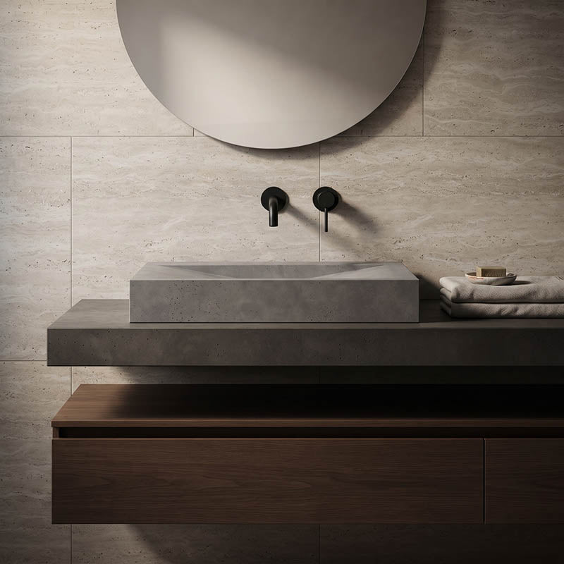 Rectangle Above Counter Concrete Basin Pop Up Waste Included 800x480x100mm - Various Colour