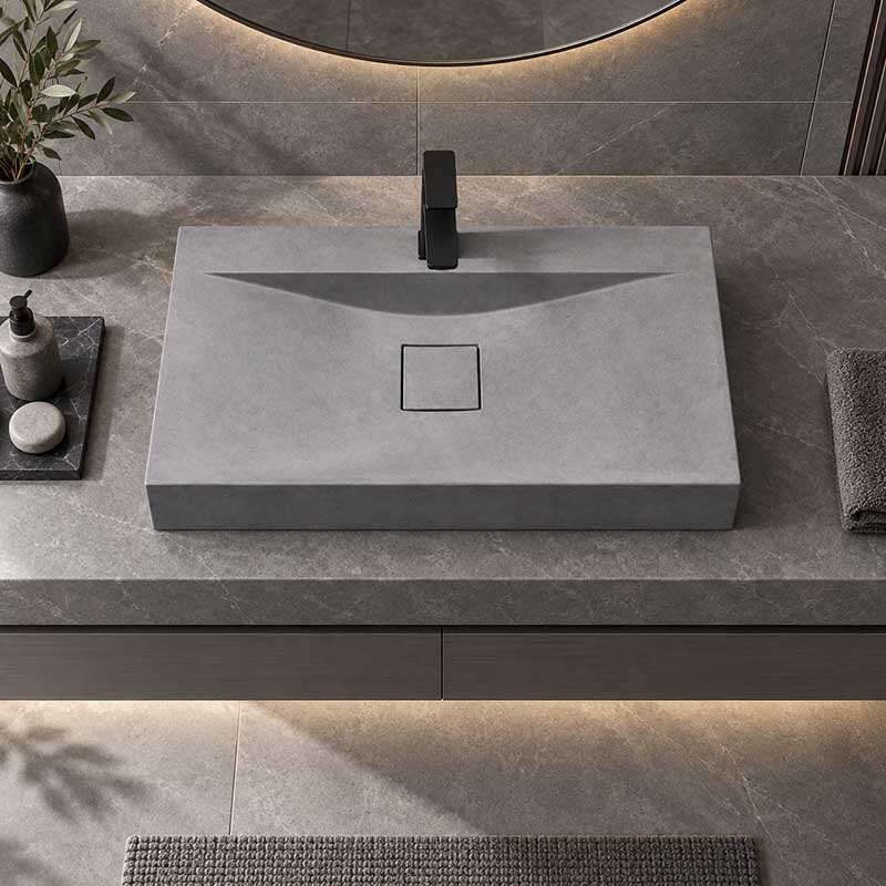 Rectangle Above Counter Concrete Basin Pop Up Waste Included 800x480x100mm - Various Colour