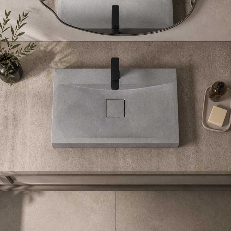 Rectangle Above Counter Concrete Basin Pop Up Waste Included 800x480x100mm - Various Colour