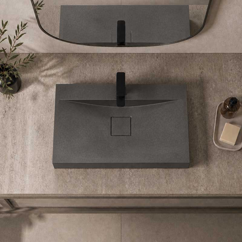 Rectangle Above Counter Concrete Basin Pop Up Waste Included 800x480x100mm - Various Colour