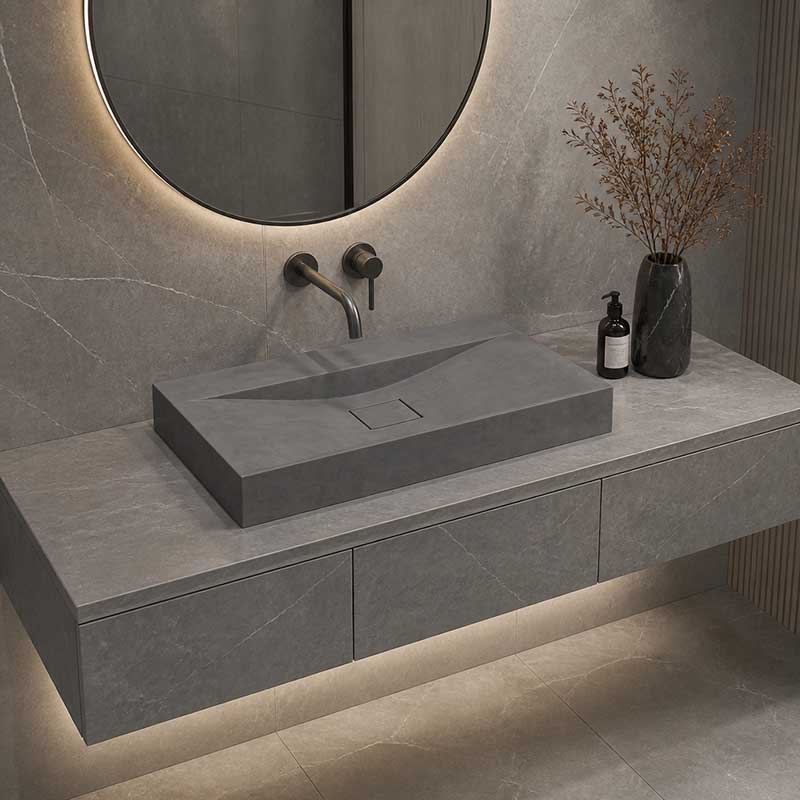 Rectangle Above Counter Concrete Basin Pop Up Waste Included 800x480x100mm - Various Colour