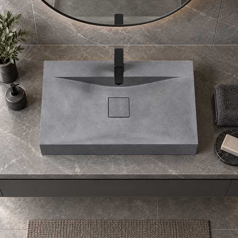 Rectangle Above Counter Concrete Basin Pop Up Waste Included 800x480x100mm - Various Colour