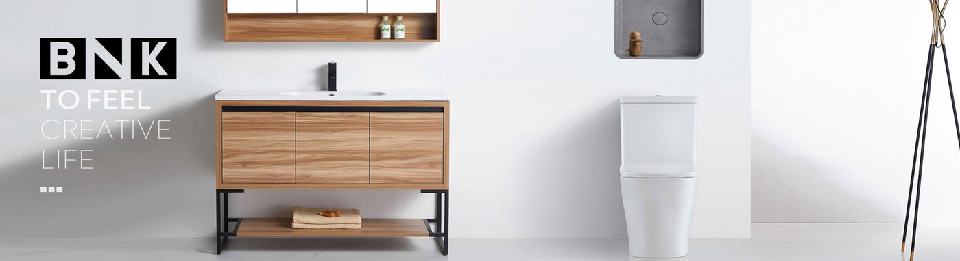 BNK woodgrain vanity set with toilet and mirror