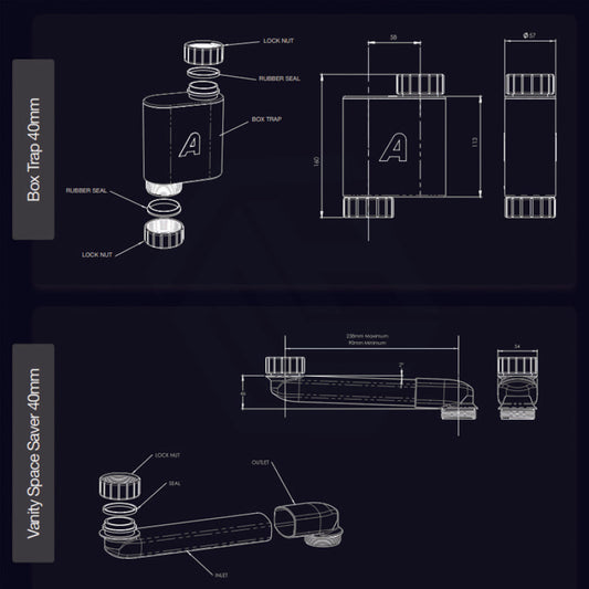 Box Trap & Space Saver Kit 40Mm Basin Bottle Traps