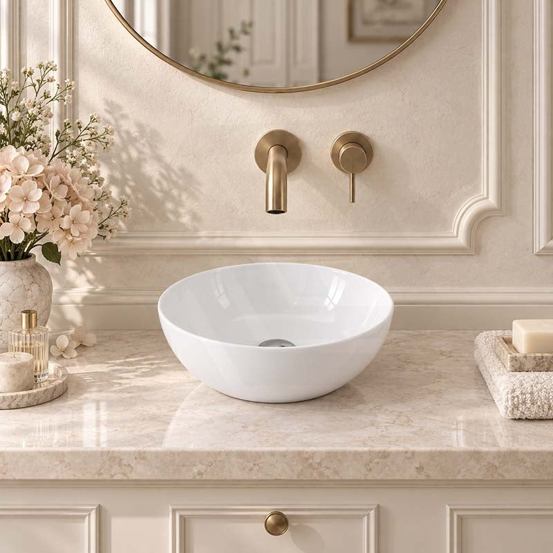 Above Counter Ceramic Basin Round 280x280x115mm - Gloss White