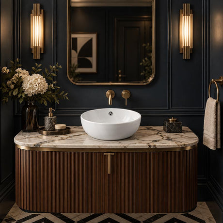 Above Counter Ceramic Basin with Overflow Round 380x380x150mm - Gloss White