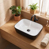 Rectangle Above Counter Ceramic Basin Counter Top 460x320x135mm - Gloss Black & White