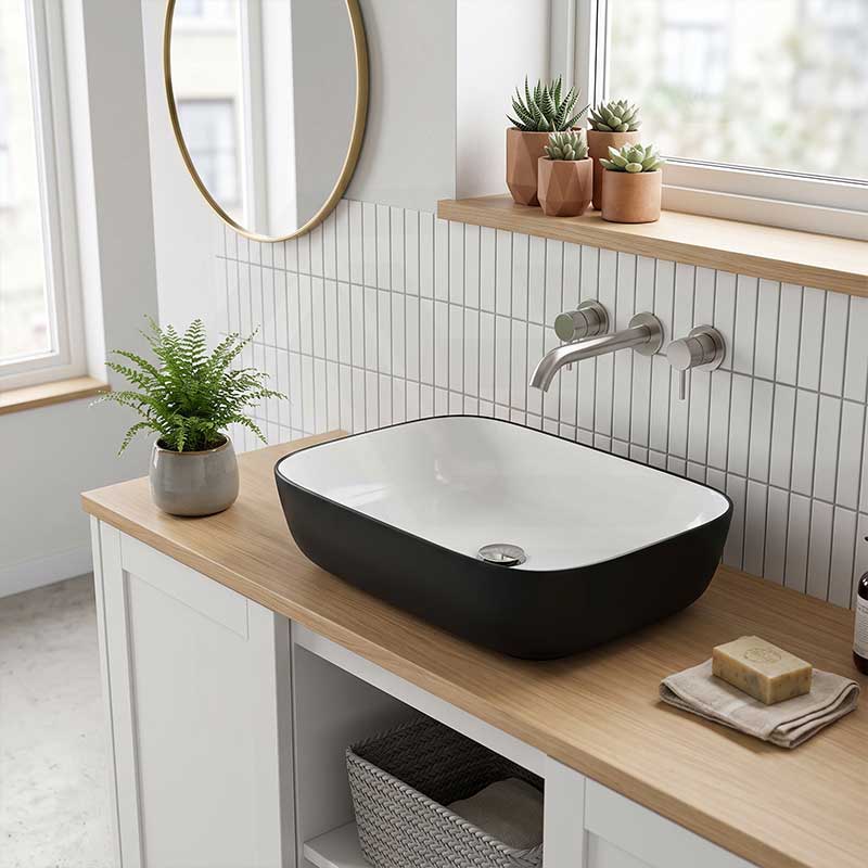 Rectangle Above Counter Ceramic Basin Counter Top 460x320x135mm - Gloss Black & White