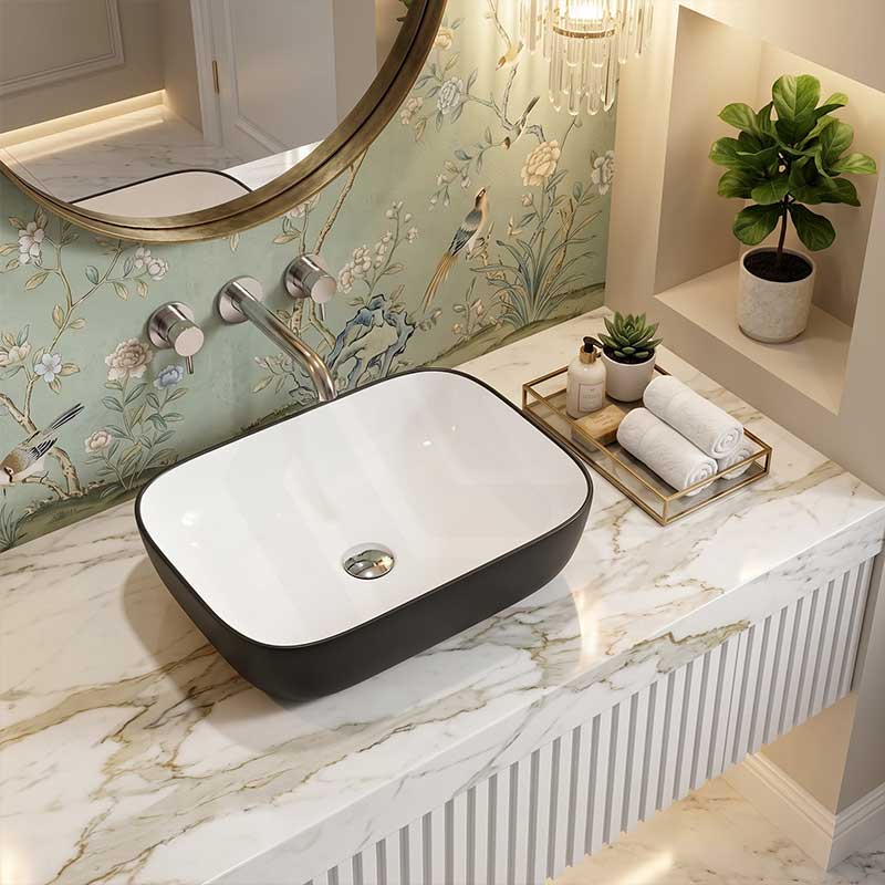 Rectangle Above Counter Ceramic Basin Counter Top 460x320x135mm - Gloss Black & White