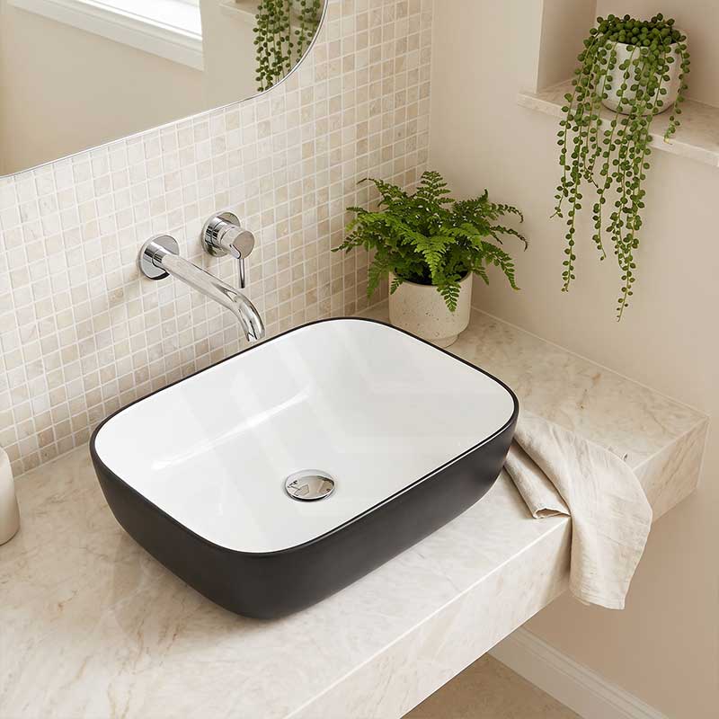Rectangle Above Counter Ceramic Basin Counter Top 460x320x135mm - Gloss Black & White