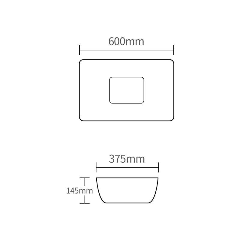 Rectangle Ceramic Above Counter Basin with Decorative Board 600x375x145mm - Matte Black