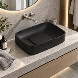 Rectangle Ceramic Above Counter Basin with Decorative Board 600x375x145mm - Matte Black