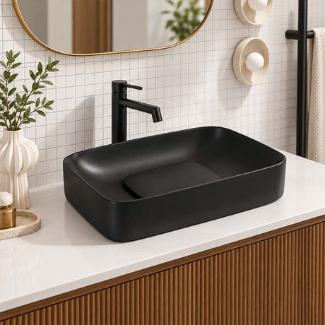Rectangle Ceramic Above Counter Basin with Decorative Board 600x375x145mm - Matte Black