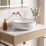 Round Ceramic Above Counter Basin with Black Rim 415x415x135mm - Gloss White
