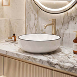 Round Ceramic Above Counter Basin with Black Rim 415x415x135mm - Gloss White