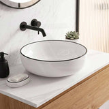 Round Ceramic Above Counter Basin with Black Rim 415x415x135mm - Gloss White