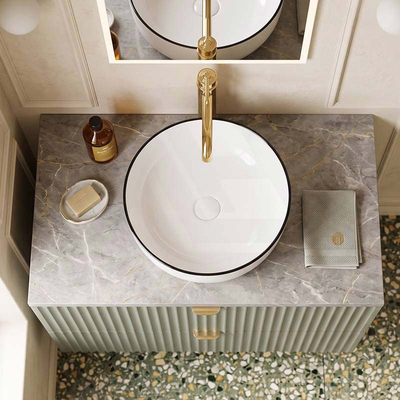 Round Ceramic Above Counter Basin with Black Rim 415x415x135mm - Gloss White