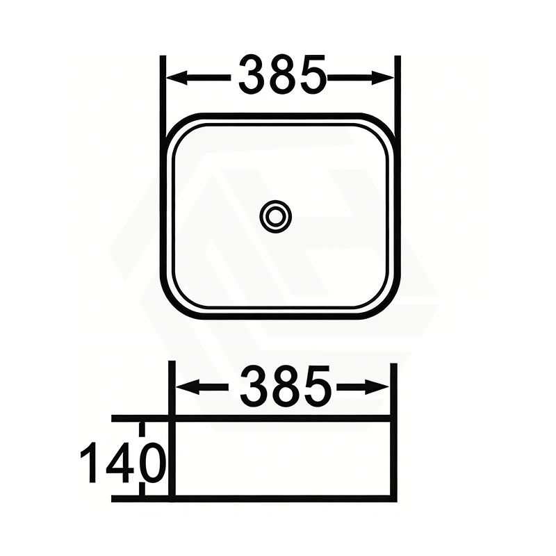 385x385x140mm Bathroom Square Above Counter Basin Matt Black Surface Ceramic Wash Basin No Tap Hole