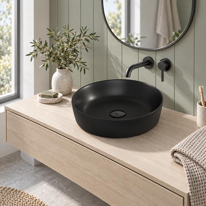 Above Counter Ceramic Basin Round 415x415x135mm - Matte Black