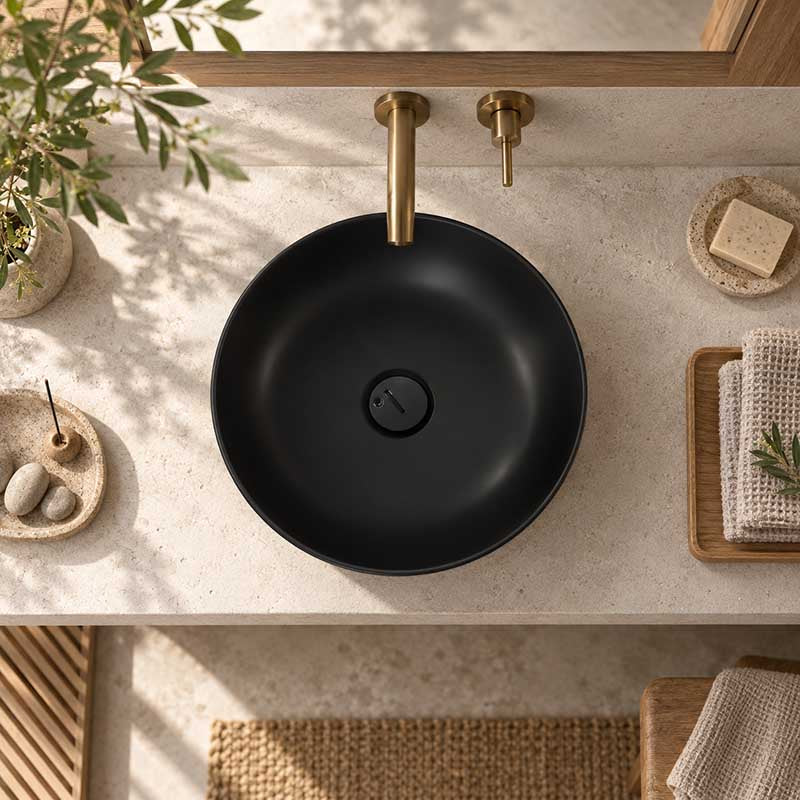 Above Counter Ceramic Basin Round 415x415x135mm - Matte Black