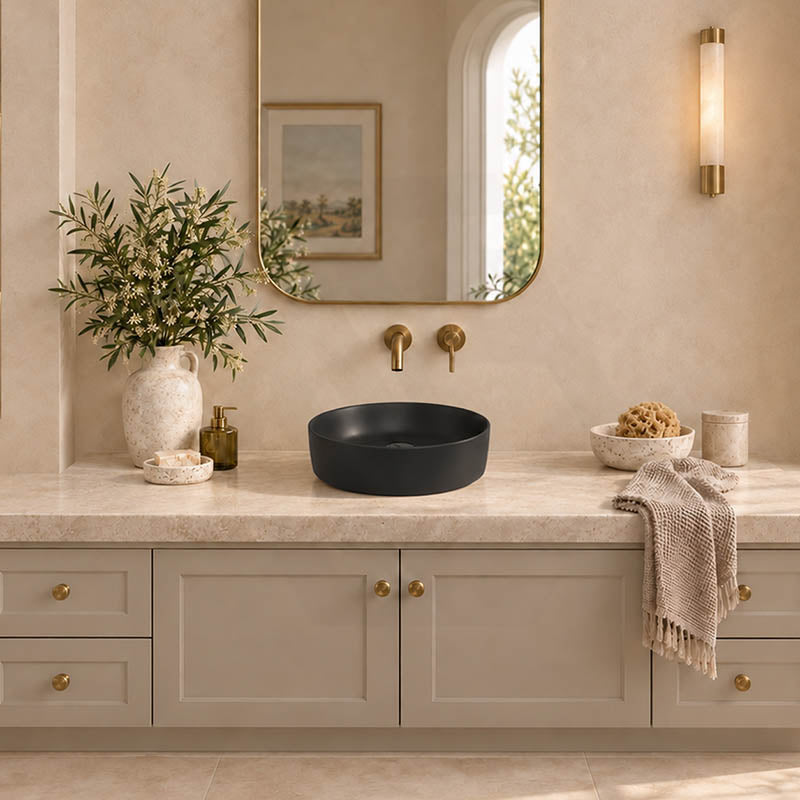 Above Counter Ceramic Basin Round 415x415x135mm - Matte Black