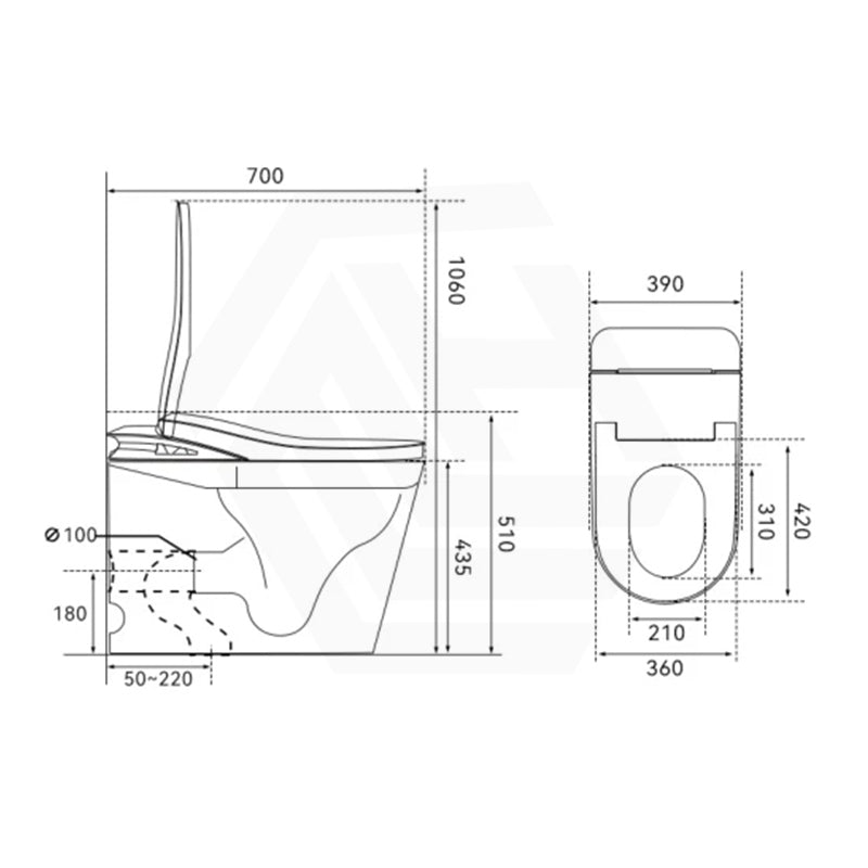 BathTec 700x390x510mm Intergrated Tank Series K2 Smart Toilet with Sleek Tech-Inspired Exterior and Side Knob Control