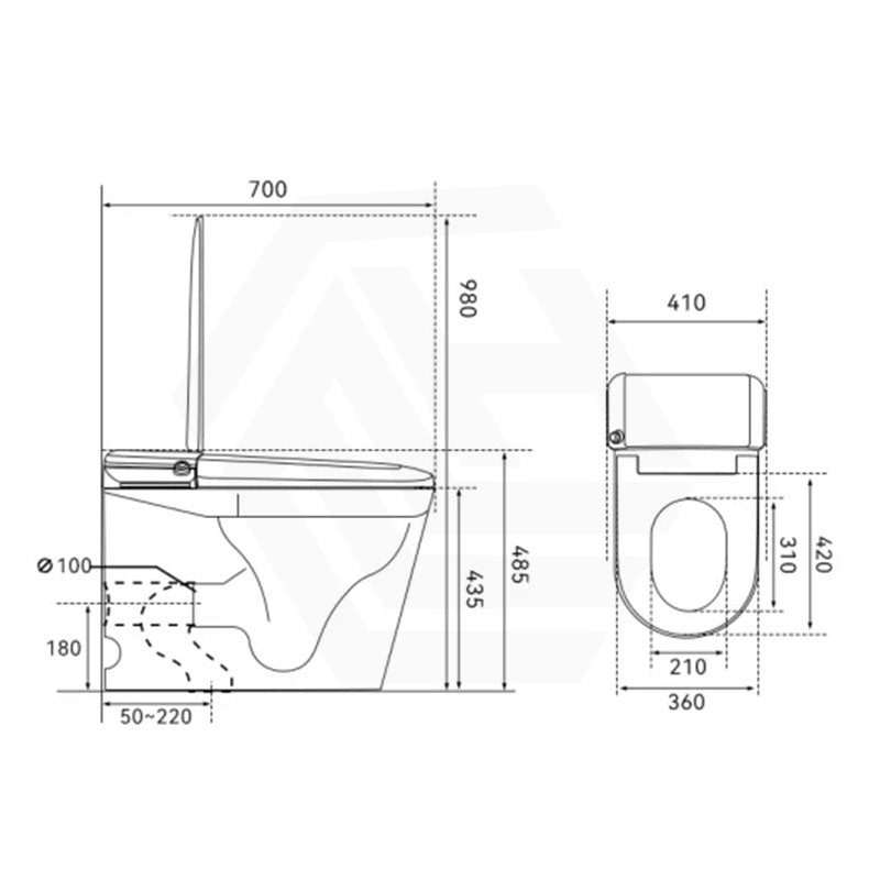 BathTec 700x410x485mm Intergrated Tank Series U1 Smart Toilet with Dual-User Memory and Smart LED Touch Screen