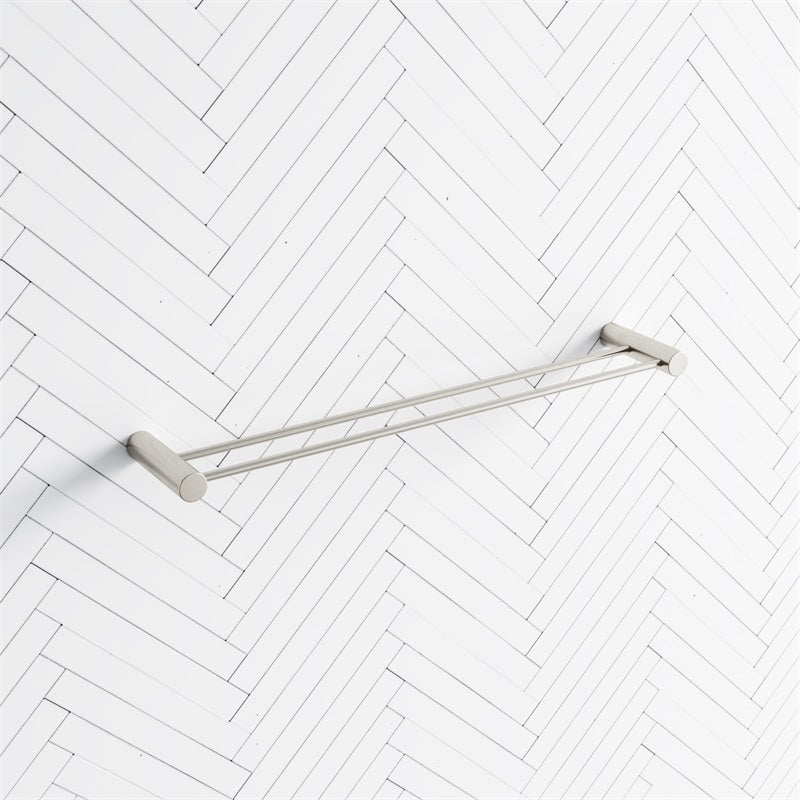 N#1(Nickel) Aquaperla 600Mm Round Brushed Nickel Double Towel Rail Stainless Steel Rails