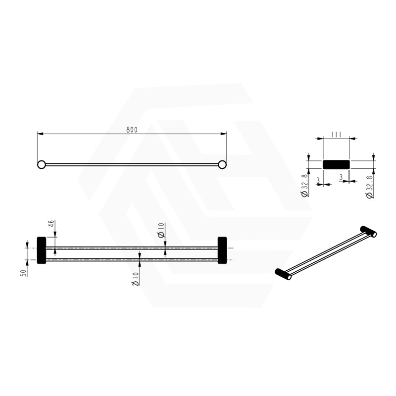 Bella Vista Mica Fluted 800mm Double Towel Rail In Various Colour CUT TO SIZE