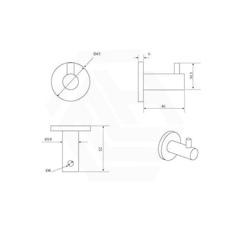 Bella Vista Mica 50mm Round Robe Hook Stainless Steel Variant Colour Available
