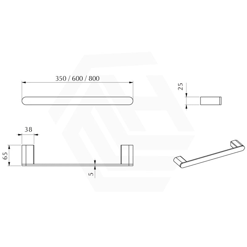 Bella Vista Supra 350/600/800mm Square Stainless Steel Single Towel Rail Variant Colour Available