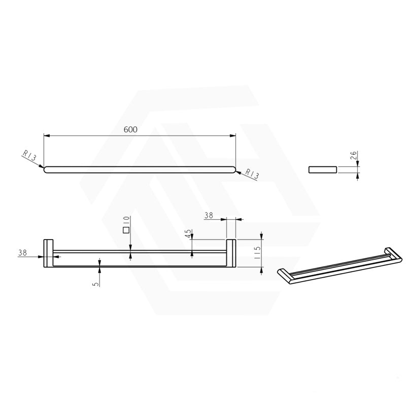 Bella Vista Supra 600mm Double Towel Rail Solid Brass Wall Mounted Variant Colour Available