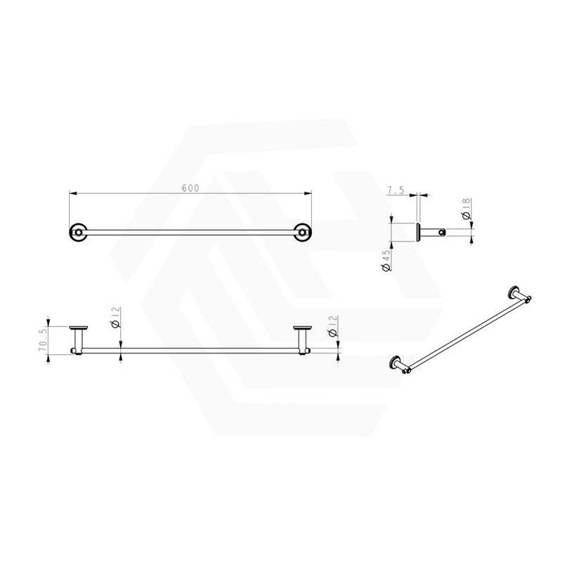 Bella Vista Mica Heritage 600/800mm Round Single Towel Rail Stainless Steel Cut to Size Variant Colour Available
