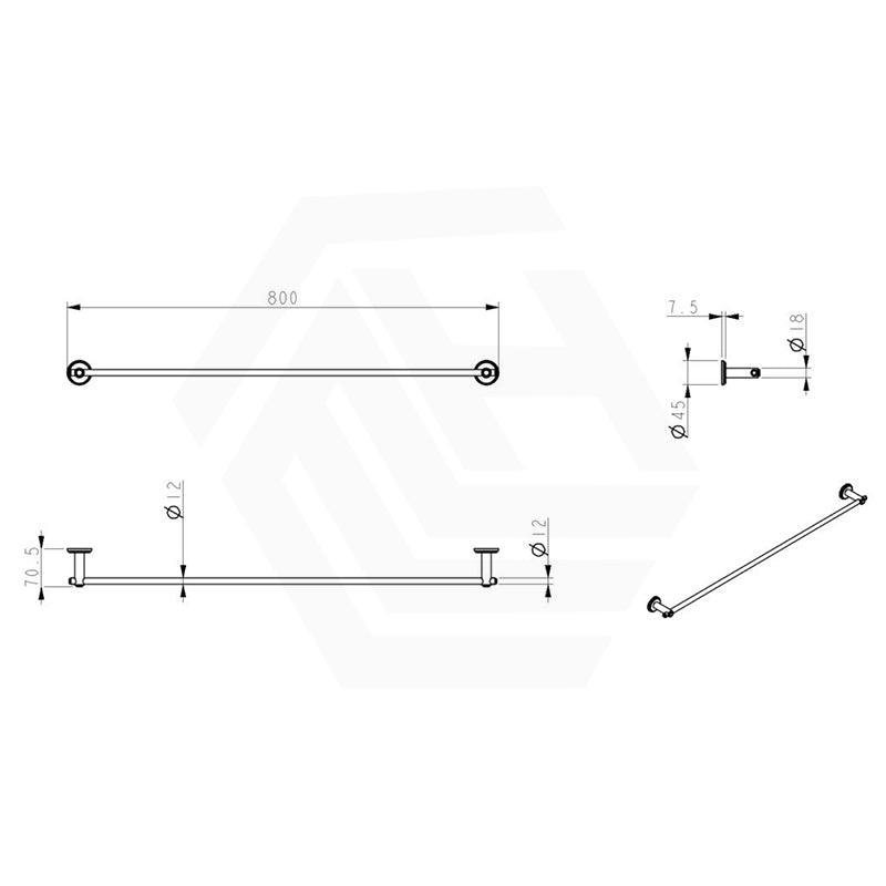 Bella Vista Mica Heritage 600/800mm Round Single Towel Rail Stainless Steel Cut to Size Variant Colour Available