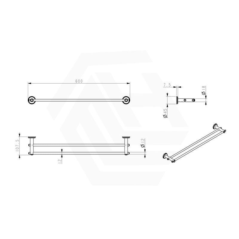 Bella Vista Mica Heritage 600/800mm Round Double Towel Rail Stainless Steel Cut to Size Variant Colour Available