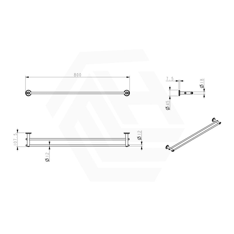 Bella Vista Mica Heritage 600/800mm Round Double Towel Rail Stainless Steel Cut to Size Variant Colour Available