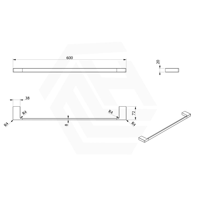 Bella Vista Milos 400/600/800mm Stainless Steel Single Towel Rail - Colour Available